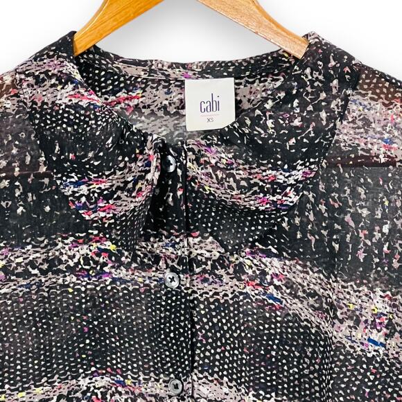 CAbi Blouse XS Black Sheer Chiffon Abstract Print Long Sleeve - Picture 5 of 10